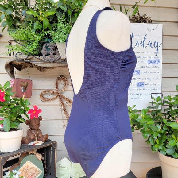 ISLANDER ♡ Gorgeous Navy Blue 1pc Scoop Neck Open Low Back Bralette Swimsuit 10 - Picture 4 of 17